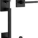 Kwikset San Clemente Front Door Handle No Lock, Entry Handleset Exterior with Interior Reversible Handed Lever, Non-Locking, Matte Black, Deadbolt Not Included, with Microban Protection