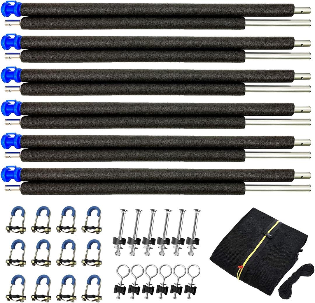 10/12/13/14FT Universal Trampoline Safety Enclosure Net Poles Replacement - Includes 6 Straight Poles,Safety Enclosure net, 2 Sets Mounting Hardwares