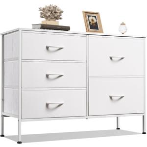 WLIVE White Dresser for Bedroom with 5 Drawers, Fabric Dresser for Living Room, Wide Chest of Drawers for Bedroom, Closet, Hallway, White