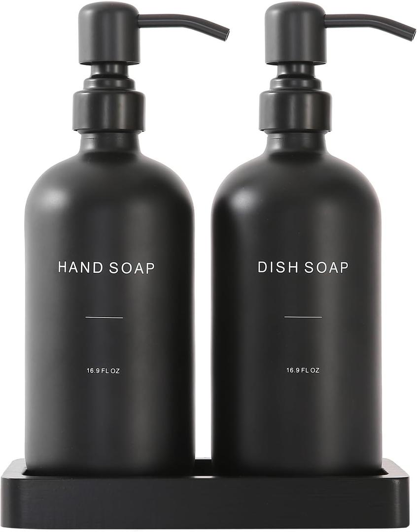 Matte Black Soap Dispenser Set, Kitchen Soap Dispenser Set with Black Stainless Steel Pump, Perfect for Kitchen Decor and Accessories. (Black)