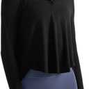 Long Sleeve Workout Shirts for Women V Neck Elastic Oversize Pullover Yoga Gym Tops Quick Dry Hiking Athletic Running Shirts (Black)