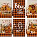 Preboun 6 Pack Thanksgiving Kitchen Towels Autumn Hand Towels Fall Flower Bathroom Dish Cloths Buffalo Plaid Bowknot Sunflower Pumpkin Absorbent 16 x 24 Inch(Turkey,Orange)
