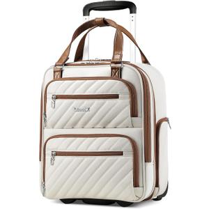 LUGGEX Underseat Carry On Luggage with Wheels, Stylish Lightweight Under Seat Luggage, Soft Sided Personal Item Suitcase for Short Trip (Cream White, 16 Inch)