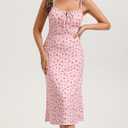 Belle Poque Floral Dress for Women Summer Backless Spaghetti Strap Dresses Cami Dresses Tea Party Dress (Pink, XL)
