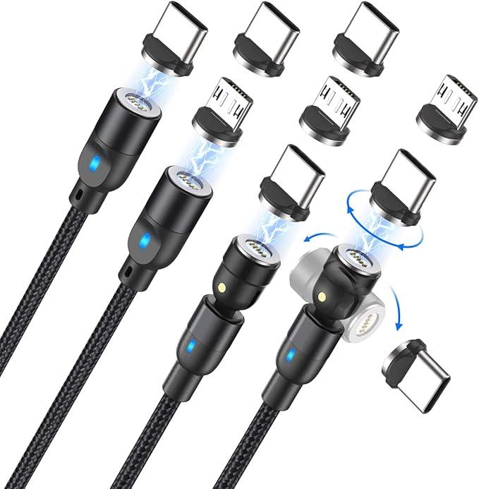 A.S Magnetic Charging Cable, 3in1 Magnetic Type C Cable Fast Charging Data Sync Magnet Cable Magnet Phone Charger for Micro USB, USB C, iProduct Smartphones(3.3ft/3.3ft/6.6ft/6.6ft,Black)