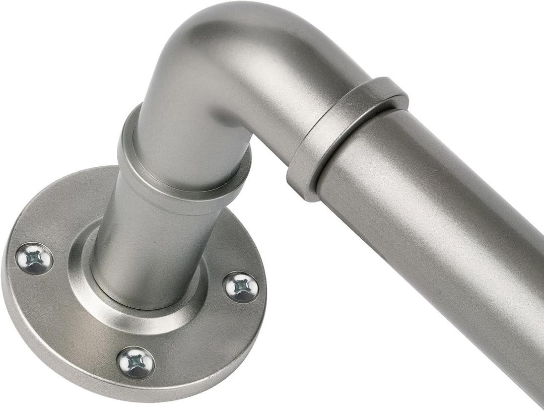 Industrial Curtain Rod 72 to 144 Inch, HOTOZON 1 Inch Heavy Duty Curtain Rods for Windows, Blackout Wrap Around Splicing Drapery Rod for Windows, Antique Silver