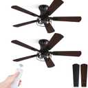 2 Pack Flush Mount 42 Inch Farmhouse Ceiling Fan with Light, Caged Ceiling Fans for Bedroom Living Room, Double-Sided 5 Blades Rustic Ceiling Fan-Black