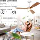 Ceiling Fans with Lights, 52 Inch Ceiling Fan with Remote/APP Control,3CCT Dimmable Light,Noiseless Reversible DC Motor,3 Solid Wood Blades,Indoor/Outdoor Ceiling Fans for Bedroom,Farmhouse,Patio