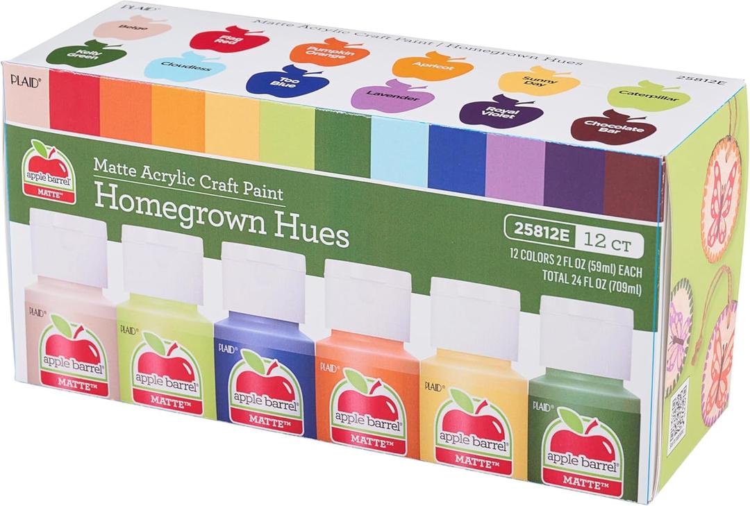 Apple Barrel Acrylic Craft Paint Set, Homegrown Hues, Includes 12 Colors with a Matte Finish