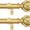 Curtain Rods 2 Pack, HOTOZON Curtain Rods for Windows 28 to 48 Inch, Adjustable Heavy Duty Drapery Rods with Netted Texture Finials, Antique Gold