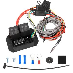 12V/24V Digital Electric Radiator Fan Controller Switch Kit with Adjustable Temperature Range (104-230F), LED Real-Time Display, Thermatic Dual Fan Relay Kit for Automotive Systems (Part #0444)