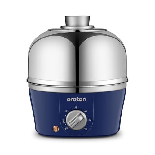 Oroton 9-Egg 304 Stainless Steel Egg Cooker – Steam & Boil Eggs with Timer, Automatic Shut-Off & 3 Cooking Modes (Blue)(Hard/Medium/Soft)​