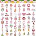 Hungdao 64 Pcs Christmas Diamond Art Ornaments Kits Xmas Diamond Art Kits for Adults Santa Claus Snowman Xmas Tree 5D Winter Hanging DIY Painting Keychains Gifts Crafts Family Home Decor(Classic Pink)