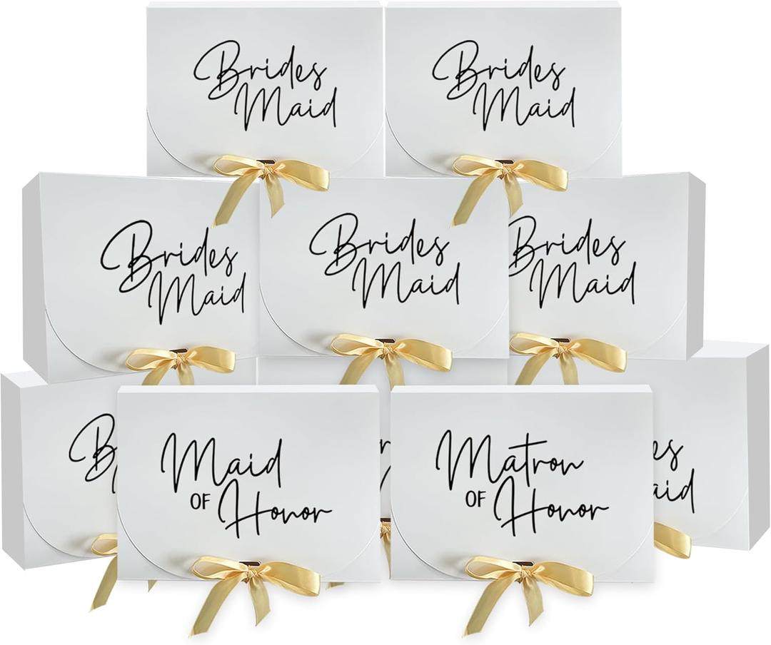 PartyGifts&beyond Gift 10 Pack Bridesmaid Boxes Bridesmaid Proposal Boxes,Will You Be My Bridesmaid Box,Maid of Honor Proposal Box,Matron of Honor Gift Box for Bridesmaid Gifts(BM-White)