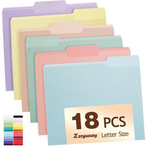 Color File Folders, 1/3-Cut Tabs, 18 Pack File Folder Letter Size, 6 Pastel Colors Organizer File Folders for School Home Office Business