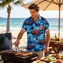 Hawaiian Shirt for Men, Short Sleeve Button Down Shirts Summer Beach Vacation Tropical Guitar Pattern Casual Tops (M)