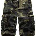 IDEALSANXUN Men's Casual Loose Fit Multi-Pockets Military Cargo Shorts (Camo Dark Army, 36)