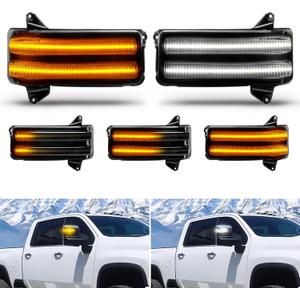 Bestview Sequential Switchback LED Side Mirror Turn Signal Marker Light for 2020-2023 Chevy Silverado GMC Sierra 2500 3500 Tow Mirror Lamps, Smoked Lens Dynamic Amber&White,Pack of 2