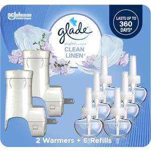 Glade PlugIns Air Freshener Starter Kit, Scented and Essential Oils for Home and Bathroom, Clean Linen, 4.02 Fl Oz, 2 Warmers and 6 Refills