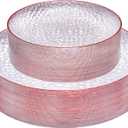 Rubtlamp 60Pcs Red Plastic Plates, Clear Plastic Plates With Red Rim, Heavy Duty Disposable Plates for Party, Fancy Hammered Plates Include 30 Red Dinner Plates 30 Clear Cake Plates