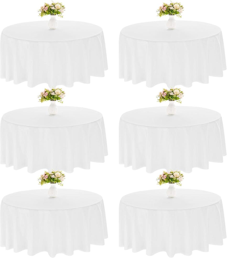 6 Pack 90 Inch Round White Polyester Tablecloth Bulk Washable Table Covers for Wedding Dining Table Buffet Parties Banquet Decor(White)
