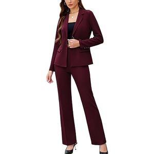 Women's 2 Piece Suits Business Casual Outfits Long Sleeve Solid Blazer with Pants Professional Office Work Sets Size 8P