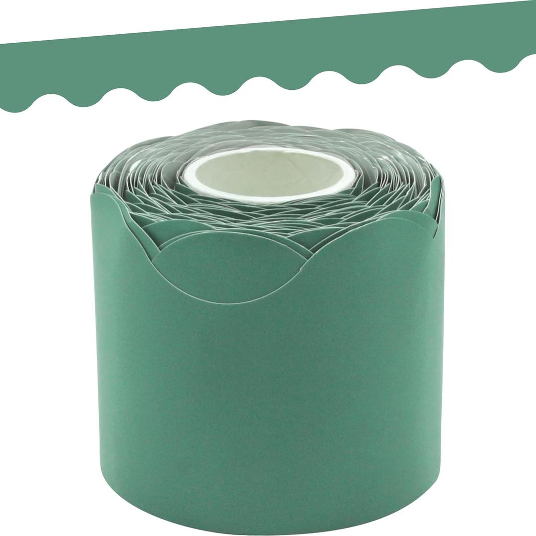 2 x Teacher Created Resources Eucalyptus Green Scalloped Rolled Border Trim - 50ft - Decorate Bulletin Boards, Walls, Desks, Windows, Doors, Lockers, Schools, Classrooms, Homeschool & Offices