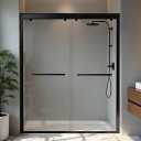 Shower Door 56-60" W x 72" H, Semi-Frameless Sliding Glass Shower Door, 1/4" (6mm) SGCC Tempered Glass Bathroom Sliding Door, Matte Black Finish, 304 Stainless Steel Hardware