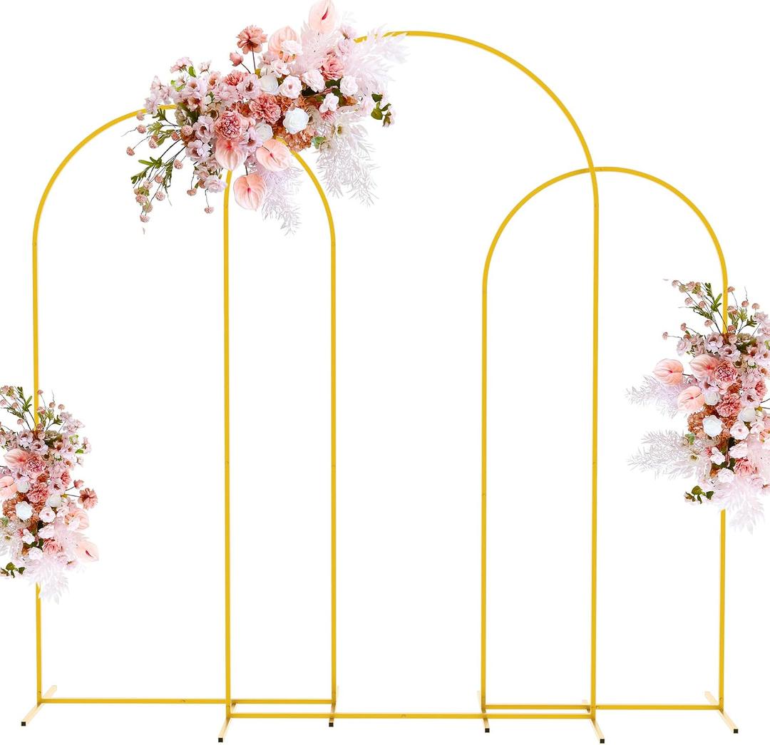 Putros Metal Arch Stand Gold Wedding Chiara Backdrop Stand Set of 3 (7.2FT,6.6FT,6FT) Square Arched Frame for Birthday Party Decoration