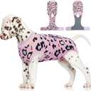 FUAMEY Recovery Suit for Dogs After Surgery,Soft Breathable Dog Bodysuit E-Collar & Cone Alternative Surgical Suit,Male Female Dog Neuter Spay Suits Anti Licking Wounds Onesie Pink Leopard S (S(Back:11.4-13.4in,WT:7-15lbs))