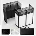 Portable DJ Booth Table,Foldable DJ Table Stand with White & Black Scrim,Adjustable DJ Facade Booth Station Metal Frame with Cable Hole for Private Events, Clubs, Bars (40x20 Double Deck)