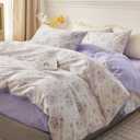 HighBuy Full Size Comforter Set White Purple Floral Printed Bedding Comforter Sets Full 3 Pieces for All Season Vintage Flowers Comforter Sets for Kid Teen Toddler Floral Comfy Comforter Set