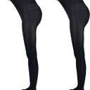 2-Pack Slightly Transparent Tights for girls, High Elasticity Sheen Glossy Anti-Slip for Work Dance Casual (Black, XL)