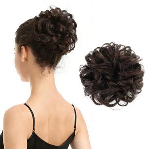 BARSDAR 100% Human Hair Bun Extension - Real Human Hair Dark Brown Messy Bun Scrunchie for Women - Elastic Wavy Brown Updo Extensions Thick Soft Fluffy Natural Looking Chignons Hairpieces Daily, 2#