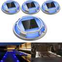 Solar Driveway Lights Dock Lights Waterproof 4 Pack, 2 Colors in 1, LED Solar Deck Lights for Outside, Solar Powered Ground Lights for Warning Driveway Stair Step Pathway(Blue & White)