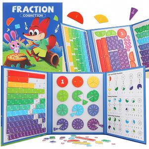 STEM Magnetic Fraction Demonstration Book for Kids with 152 Pcs Math Fraction Magnets Tiles and Disc Set Educational Math Learning Manipulatives Set