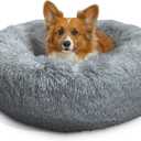 Best Friends by Sheri Original Calming Donut Dog and Cat Bed, Shag Faux Fur, Gray, Medium (30in x 30in) - Helps Provide Anxiety Relief for Pets