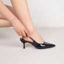 Women's Slingback Heels Pointed Toe Mid Heel Dress Shoes Pump Shoe (6, Blue Black)