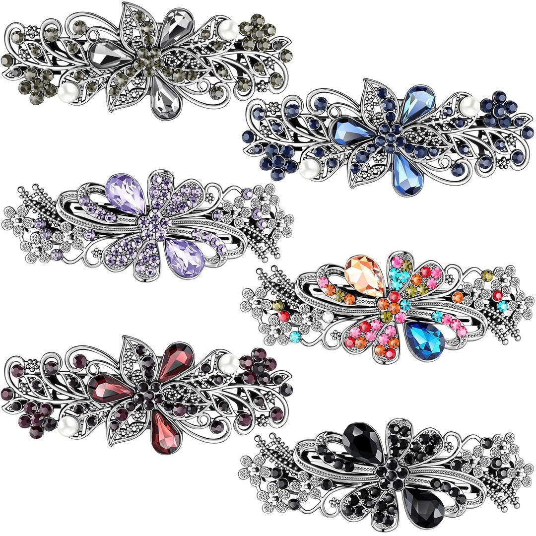 Geyoga 6 Pieces Vintage Hair Barrettes for Women Retro French Flower Clips Metal Hair Pins for Women Styling Accessories (Delicate Style)