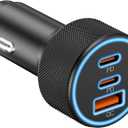 USB C Car Charger, 3-Port 67W Dual USB-C & USB-A Car Power Adapter PD/QC Fast Charging Cigarette Lighter for iPhone 17/16/15/14/13/12/11 Pro Max, iPad, Samsung Galaxy S25 S24/S23/S22, Pixel, Android