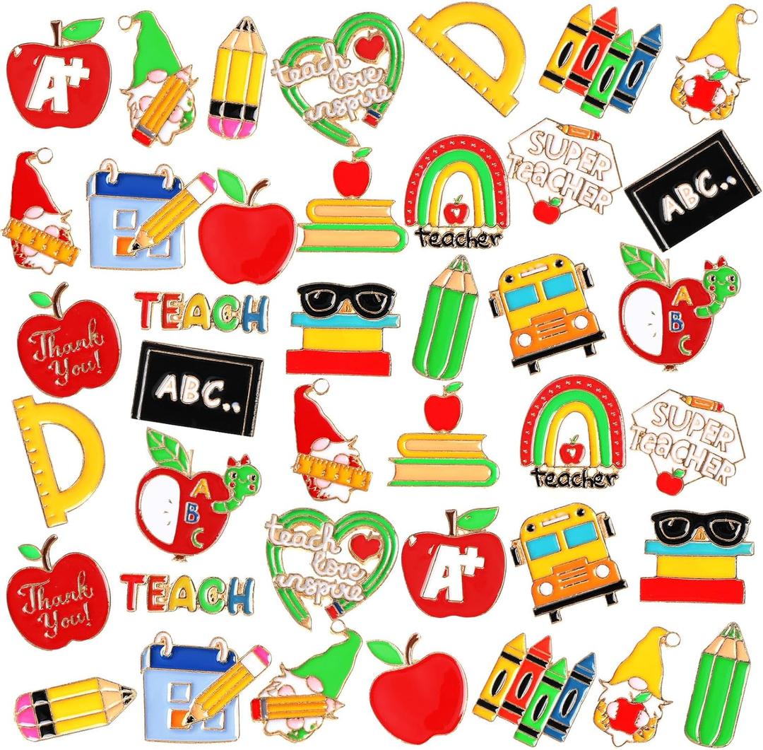 Giegxin 40 Pcs School Enamel Pins Bulk for Backpacks Cute Student Lapel Pins Pencil Book Apple Brooches for Clothes Bags School Accessories