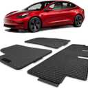 Spurtar for Tesla Model 3 Floor Mats 2017-2025, Car Floor Mats All Weather Automotive with 3D Extended Edge, 3 Pack Honeycomb Design Front & Rear Rubber All-Weather Protector, Black
