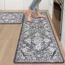 Ileading Anti Fatigue Kitchen Rugs Sets of 2 Cushioned Kitchen Mats for Floor Waterproof Kitchen Mat Set Non Slip Comfort Standing Mat for Kitchen, Office, Sink, Laundry (17"x47"+17"x28", Black/Grey)