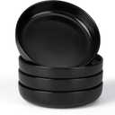 E-far Pasta Bowls Set of 4-35oz Ceramic Large Serving Salad Bowls, Wide & Shallow Stoneware Pasta Plates for Salad, Soup, Dinner| Dishwasher & Microwave Safe | Matte Black