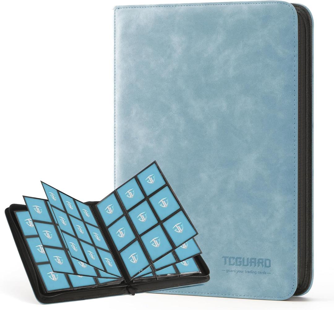 Trading Card Binder, 9 Side Loading Pocket Card Album Hold Up to 540, Zipper Binder for Collection, TCG Holder for Sports, Yugioh, MTG etc. (Sky Blue 9)