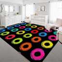 9x12 Area Rugs for Classroom Boho Washable Rug for Playroom Abstract Black Colorful Handpainted Circles Rings Geometric Carpet for Kids Soft Rubber Backed Non-Slip Carpets for School Learning Room