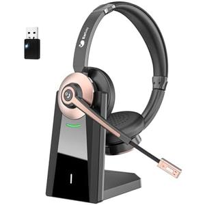 Earbay Wireless Headset, Bluetooth Headset with Microphone Noise Canceling & USB Dongle, Wireless Headphones with Mic Mute/Charge Dock for PC Computer Phone Work Office Meetings Call Teams