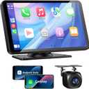 Wireless Apple Carplay and Android Auto Screen for Car, 7" HD Portable Touch Screen Car Stereo with Bluetooth, Backup Camera, Navigation, Mirror Link for All Vehicles