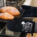 2 x This Sxxt is Going to be Delicious Funny Black Oven Mitts with Hanging Loop and Silicone Non-Slip, Women Men Cooking Baking BBQ Utensils 2-Piece Set, Gifts for Chef Bakers Wife BFF