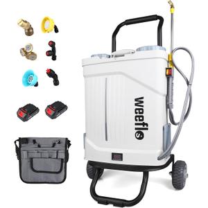 Battery Powered Backpack Sprayer,4 Gallon Electric Sprayer with Wheeled Cart, 100 PSI High Pressure, 2X 21V Rechargeable Batteries,Garden Sprayer for Outdoor Cleaning & Washing